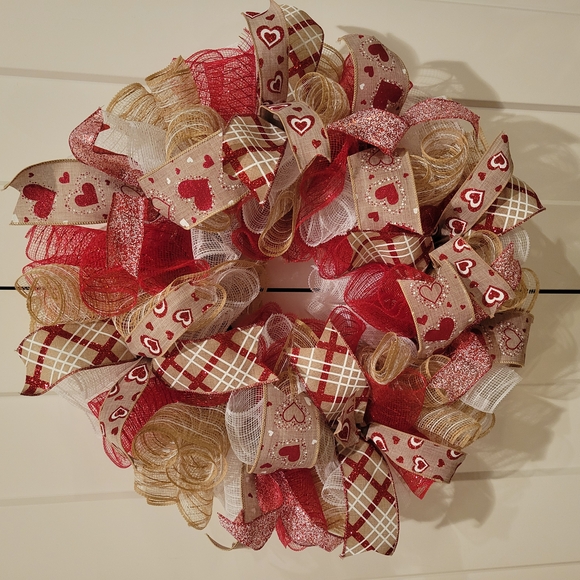 Other - Festive Red and Gold Heart Wreath